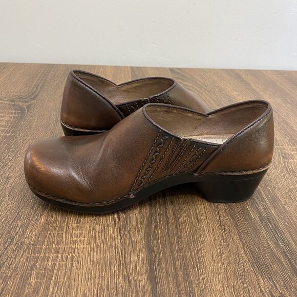Dansko Clogs Womens 38 Siena Brown Leather Slip On Block Heel Comfort Shoes - Picture 8 of 11